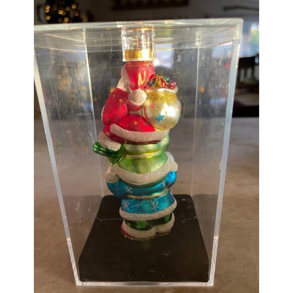 Vintage handcrafted blown glass triple Santa’s ornament new in box 2004 - Picture 11 of 11